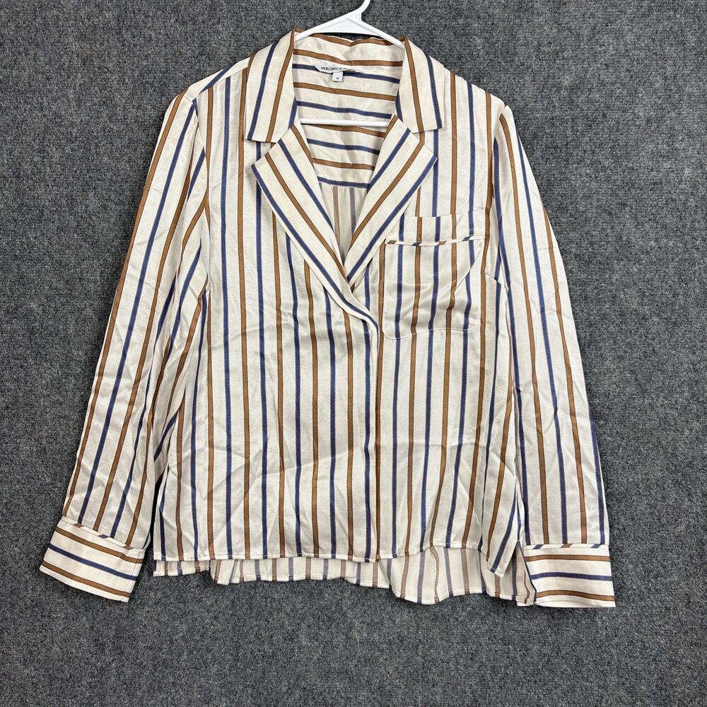 Veronica Beard Lusanne Striped Twill Top Blouse  Womens Size 10 Oversize Silky